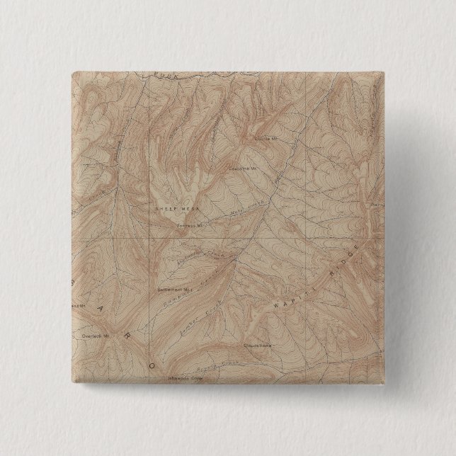 Topography Map, Yellowstone National Part, Wyoming 2 Inch Square Button (Front)