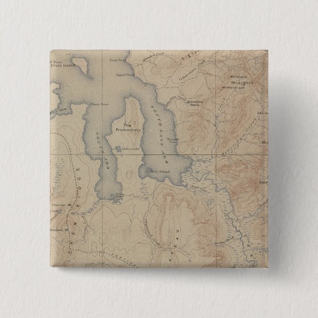 Topography Map, Yellowstone National Part, Wyoming 2 Inch Square Button (Front)