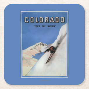 Tops the Nation - Skiing Promotional Poster Square Paper Coaster