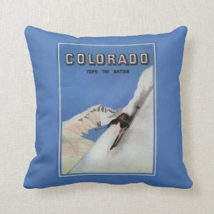 Tops the Nation - Skiing Promotional Poster Throw Pillow