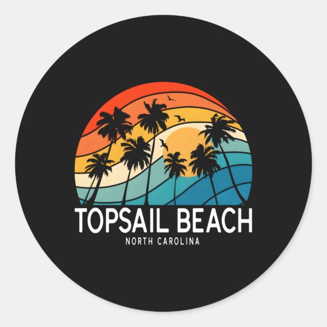 Topsail Beach North Carolina Palm Tree Beach Classic Round Sticker (Front)