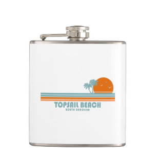 Topsail Beach North Carolina Sun Palm Trees Hip Flask