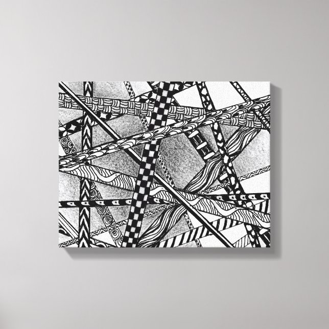 Topsy Turvy Entwined Black and White Lines Canvas  (Front)
