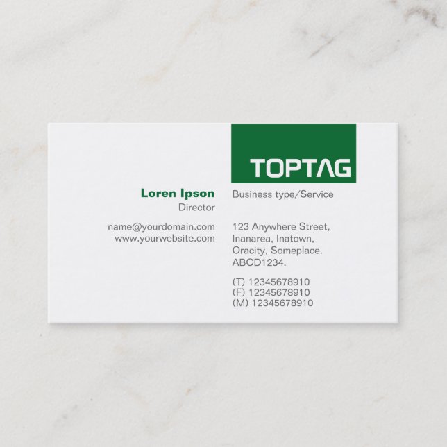 TopTag v2 - Forest Green Business Card (Front)