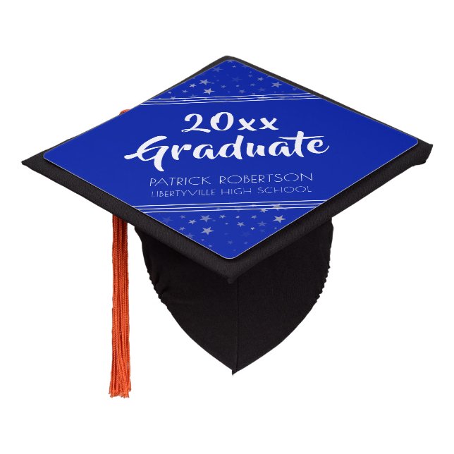 Toque De Diplômé 20xx Diplômé | Étoiles | Bleu royal modifié (Incliné)