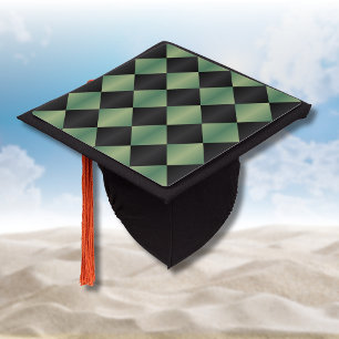 Toque De Diplômé À damiers moderne vert olive noir dégradé