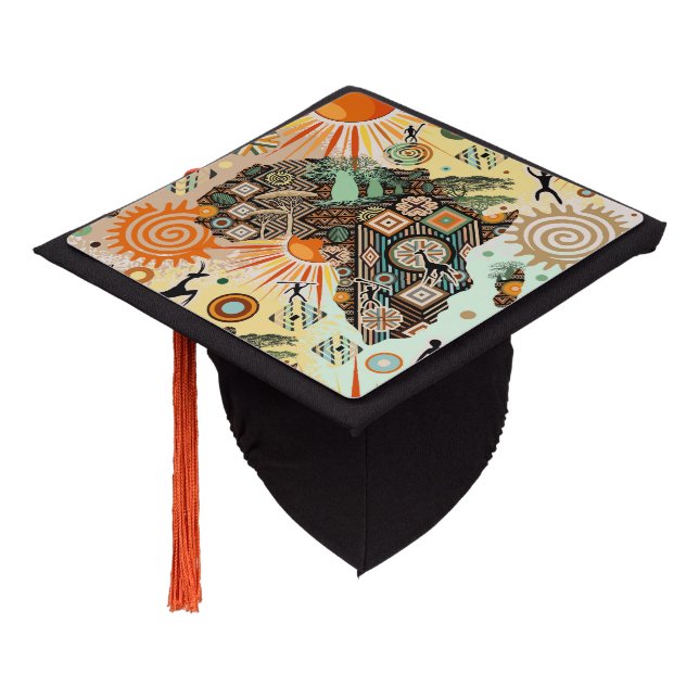 Toque De Diplômé Africa Map Decorative Tribal Elements Pattern (Incliné)