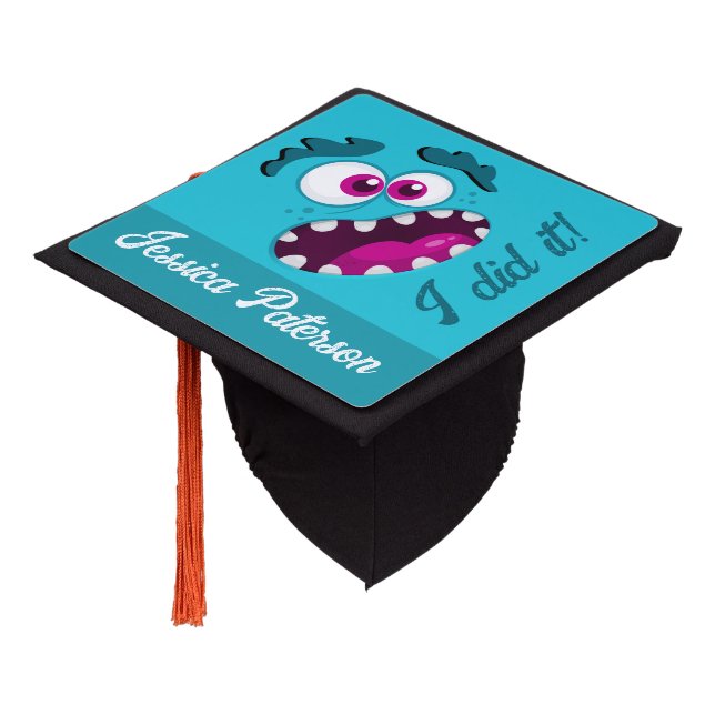 Toque De Diplômé Amusant Monster bleu rose Cool fou design (Incliné)