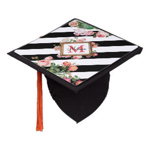 Toque De Diplômé Antique Vintage Floral & Stripes Monogramme