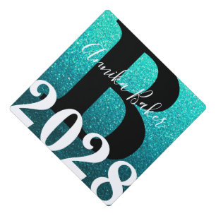 Toque De Diplômé Aqua Black Parties scintillant Ombre Monogramme No