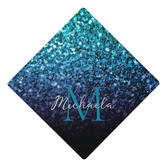 Toque De Diplômé Aqua Blue ombre fausse parties scintillant scintil (Devant)