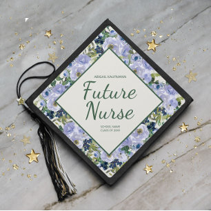 Toque De Diplômé Aquarelle bleu Floral Futur Infirmière Graduation