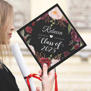 Toque De Diplômé Aquarelle Bourgogne Blush Floral Gradué