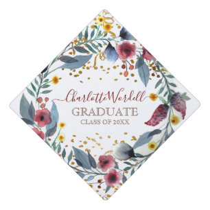 Toque De Diplômé Aquarelle Bourgogne Parties scintillant florale Sc