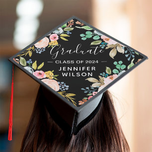 Toque De Diplômé Aquarelle brillante Florale   Classe de 2021 Dipl