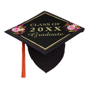 Toque De Diplômé Aquarelle d'or Pink Floral CLASSE DE 2025 Diplômé