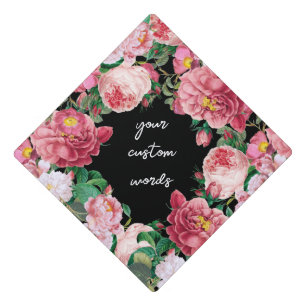 Toque De Diplômé Aquarelle Fleurs Script Texte Floral