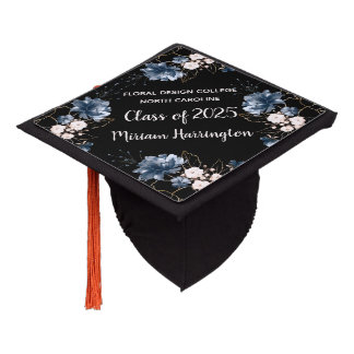 Toque De Diplômé Aquarelle florale bleu et or