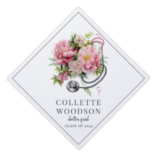 Toque De Diplômé Aquarelle Florale Stethoscope Docteur