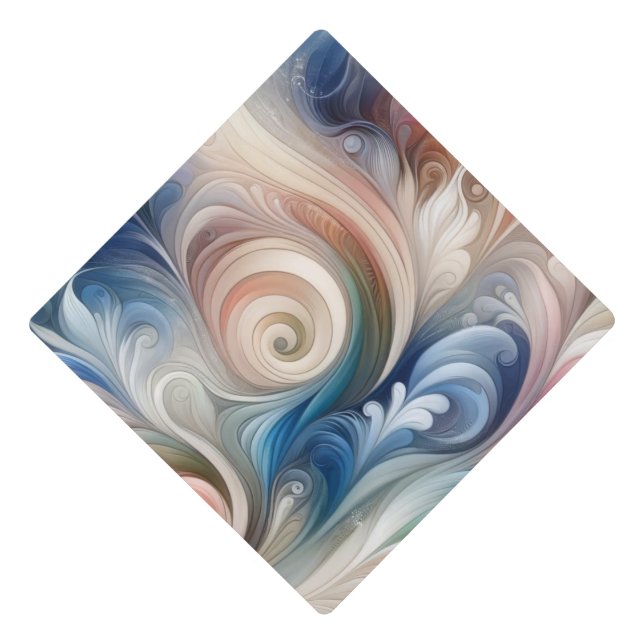 Toque De Diplômé Aquarelle Imaginaire Floral Pastel Bleu & Crème (Devant)