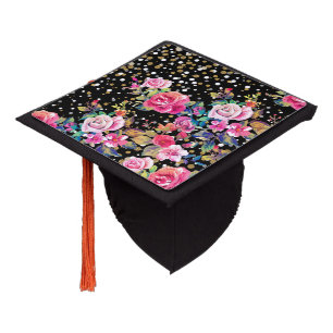 Toque De Diplômé Aquarelle moderne points fleuris et or