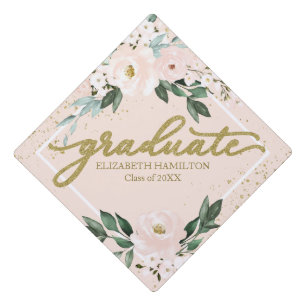 Toque De Diplômé Aquarelle rose pâle Bouquet botanique