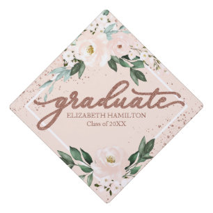 Toque De Diplômé Aquarelle rose pâle Floral Botanique Gra