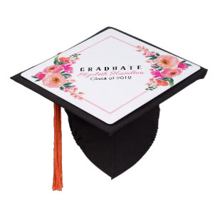 Toque De Diplômé Aquarelle rose vif Bouquet botanique floral