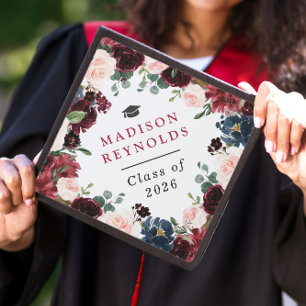 Toque De Diplômé Aquarelle Rouge Bleu Floral 2026