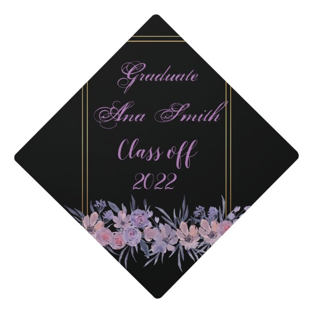 Toque De Diplômé Aquarelles fleurs violettes (Devant)