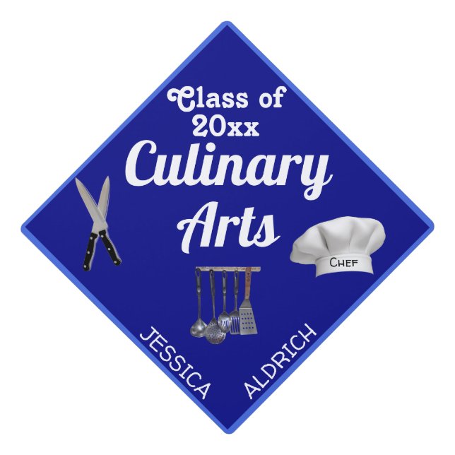 Toque De Diplômé Arts culinaires Royal Blue Graduation Cap Topper (Devant)