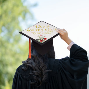 Toque De Diplômé Atteignez les Étoiles Blanc os et or floral roug