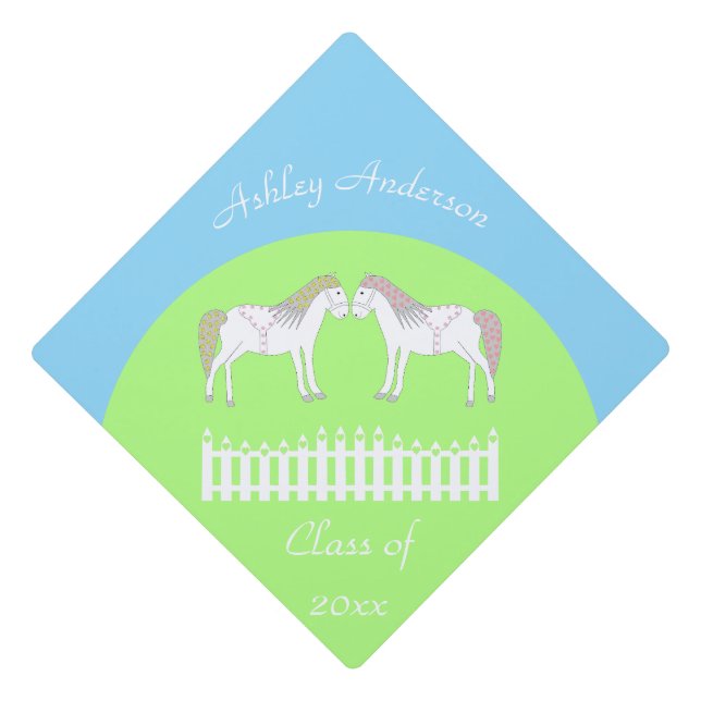 Toque De Diplômé Beau Cheval Blanc Personnalisé (Devant)