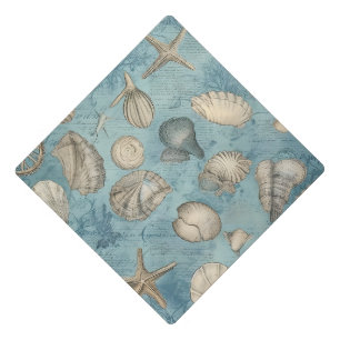 Toque De Diplômé Beaux Coquillages Vintages En Bleu
