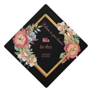Toque De Diplômé Belle florale, bouchon de graduation or