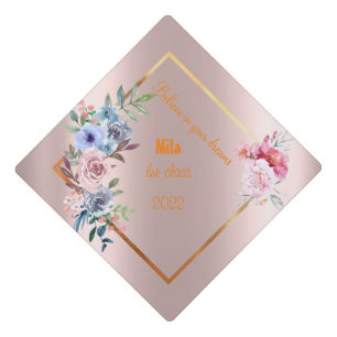 Toque De Diplômé Belle florale, or rose gradué