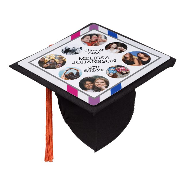 Toque De Diplômé Bisexual Stripes Photo Collage Blanc Personnalisé (Incliné)