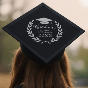 Toque De Diplômé Black Custom Laurel Wreath Grad Nom et année Emble