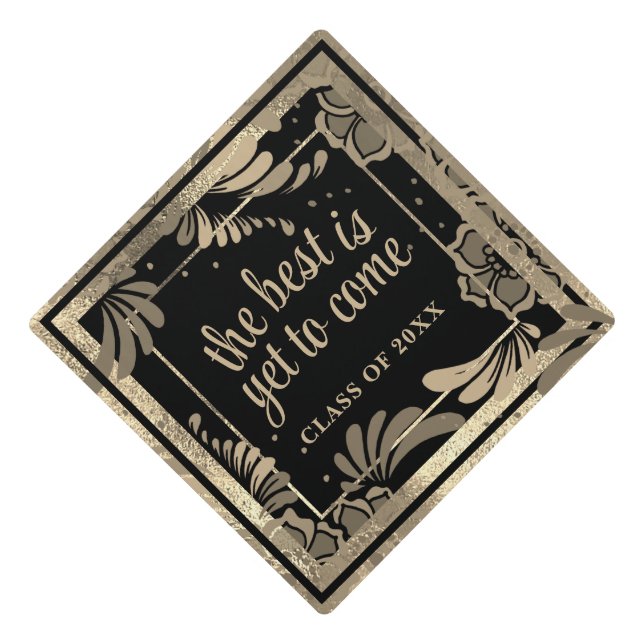 Toque De Diplômé Black et Faux 24K Gold Leaf Elegance Luxe (Devant)