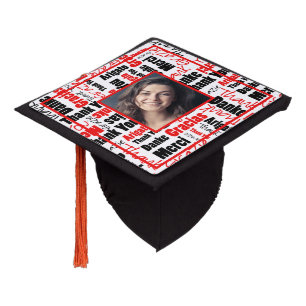 Toque De Diplômé Black Red Merci multilingue Photo personnalisée