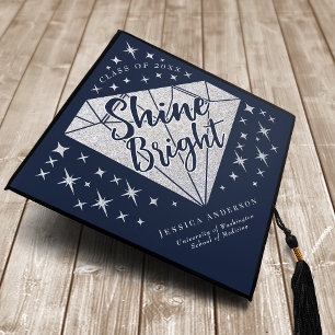 Toque De Diplômé Bleu argenté brillant diamant