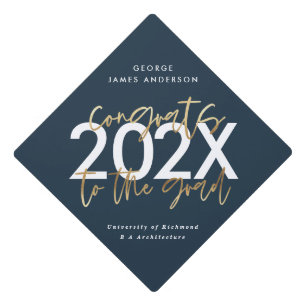 Toque De Diplômé Bleu et or écriture moderne graduation photo 