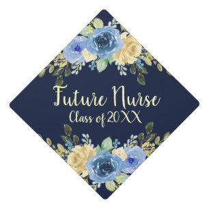 Toque De Diplômé Bleu Floral Rose Infirmière Graduation Tassel Topp