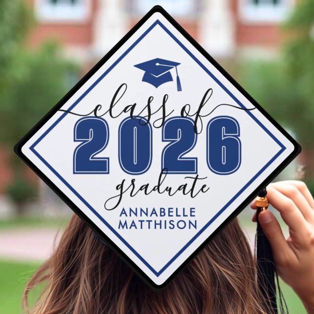 Toque De Diplômé Bleu Simple (Class Of 2025 Name Blue Graduation Cap Topper)