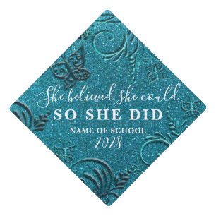 Toque De Diplômé Bleu Turquoise Bleu Parties scintillant Noir Grand