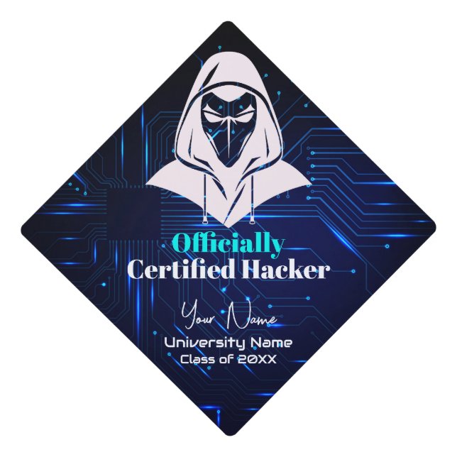 Toque De Diplômé Blue Circuit Cybersécurité Informatique majeur (Devant)