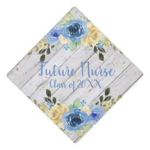 Toque De Diplômé Blue Floral Rose Infirmière Graduation Tassel Topp