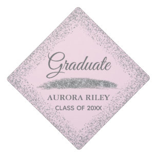 Toque De Diplômé Blush Rose Pailleté Argent Élégant pour la Remise
