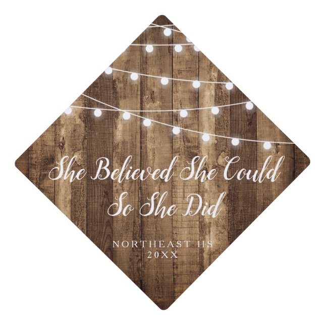 Toque De Diplômé Bois rustique et feux de fées personnalisés (Devant)