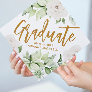 Toque De Diplômé Botanique Floral Joli Script avec nom 2023